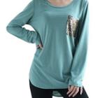 Sequined Pocket Long-sleeve T-shirt