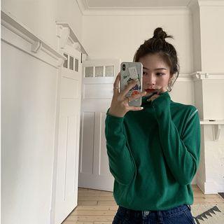 Plain Turtle-neck Long-sleeve Light Pullover