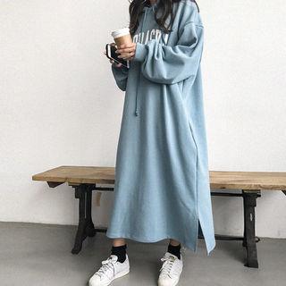 Drop-shoulder Lettering Long Hoodie Dress