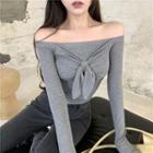 Knot Off-shoulder Long-sleeve Top - 3 Colors