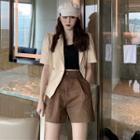 Double-button Short-sleeve Blazer / High-waist Shorts / Sleeveless Cropped Top