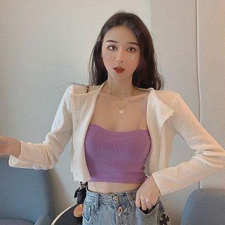 Plain Cropped Cardigan / Sleeveless Cropped Top