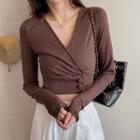 V-neck Long-sleeve T-shirt / Crop Wide Leg Pants