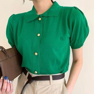 Puff Short-sleeve Plain Polo Top