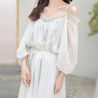 Elbow-sleeve Chiffon Midi Beach Dress