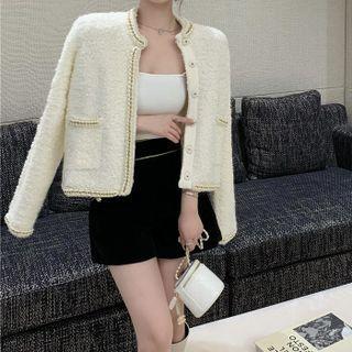 Braided Trim Tweed Blazer / High Waist Shorts