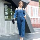 Off Shoulder Long Sleeve Denim Jumpsuit