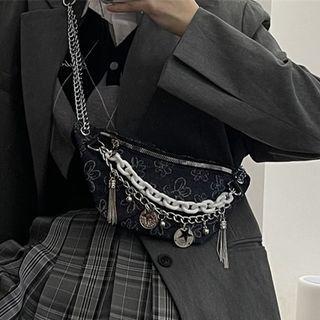 Chain Floral Crossbody Bag Blue - One Size
