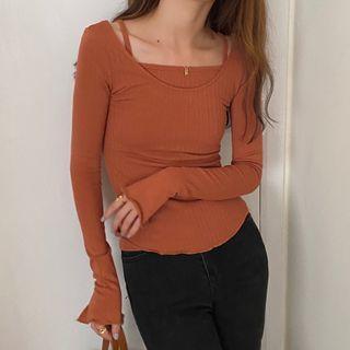 Set: Plain Knit Top + Spaghetti Strap Top