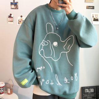 Dog Embroidered Lettering Round Neck Pullover