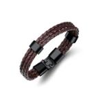 Simple Personality Plated Black Geometric Multi-layer Brown Leather Bracelet Black - One Size