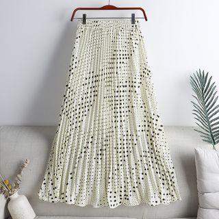 Dotted Print Pleated A-line Midi Skirt