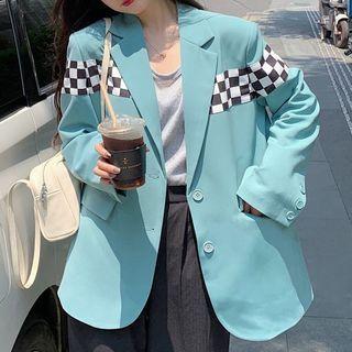 Checkerboard Panel Single-breasted Blazer