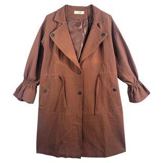 Notch Lapel Drawstring Single-breasted Coat Brick Red - One Size