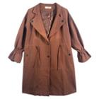 Notch Lapel Drawstring Single-breasted Coat Brick Red - One Size
