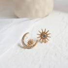 Non-matching Rhinestone Crescent & Star Earring 1 Pair - Gold - One Size
