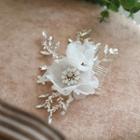 Wedding Rhinestone Chiffon Flower Hair Comb White - One Size
