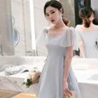 Faux Pearl Short-sleeve Mini A-line Dress