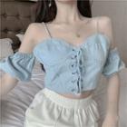 Cold-shoulder Demin Lace-up Top