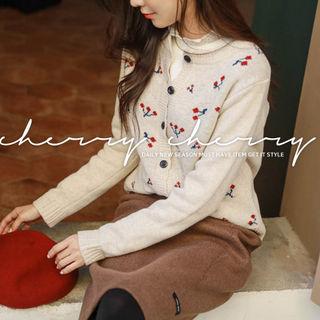 Cherry-patterned Wool Blend Cardigan