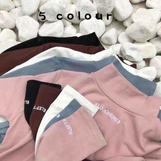 Lettering Embroidered Mock Neck Top