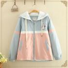 Rabbit Embroidered Color-block Padded Jacket