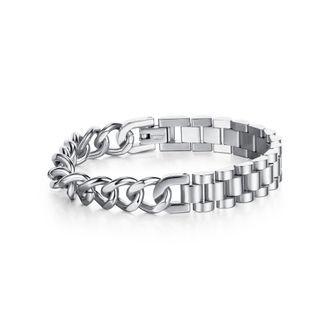 Fashion Personality Motorcycle Chain 316l Stainless Steel Asymmetrical Bracelet Silver - One Size