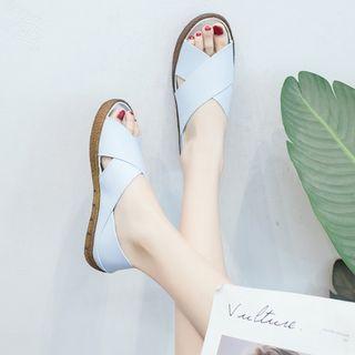 Plain Peep Toe Crossover Strap Flats