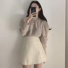 Crew-neck Puff-sleeve Top / A-line Skirt