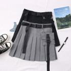 High-waist Pleated Mini Skirt With Belt & Mini Pouch