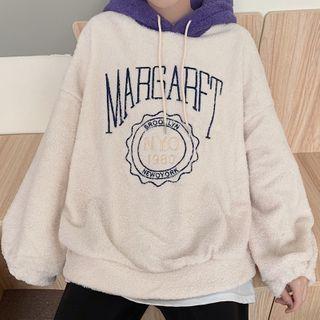 Long-sleeve Embroidered Color-block Fleece Hoodie