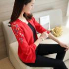 Flower Embroidered Open-front Cardigan