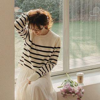 Woolen Stripe Knit Top Ivory - One Size