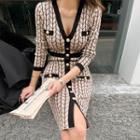 Patterned Fitted Cardigan Dress