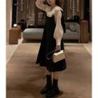Long-sleeve Ruffled Shirt / Sleeveless Ribbon A-line Midi Dress