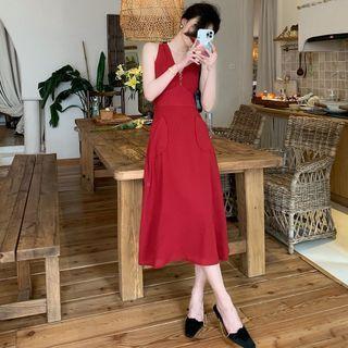 Sleeveless V-neck Plaid Dress
