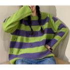 Distressed Striped Sweater As Shown In Figure - One Size