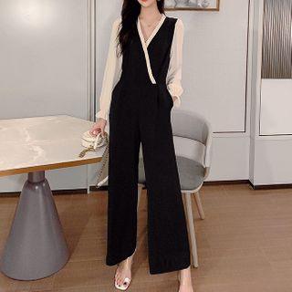 Balloon-sleeve Wide Leg Chiffon Jumpsuit