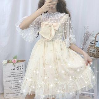Sleeveless A-line Dress / Elbow-sleeve Sheer Top