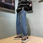 High-waist Drawstring Loose Fit Straight Leg Jeans