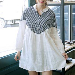 Patterned Panel Long-sleeve Blouse