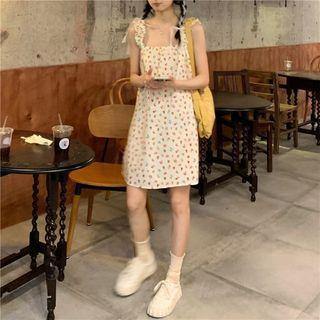 Ruffle Strap Floral Print A-line Dress Off-white - One Size