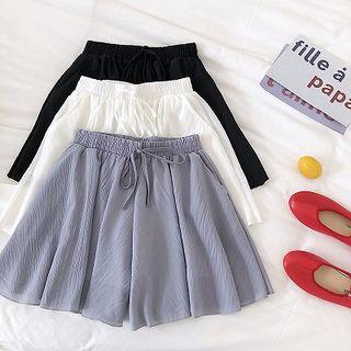 Plain High-waist Lace-up Chiffon Skort