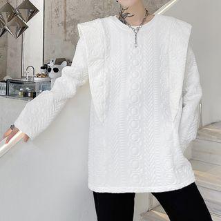 Shoulder-padded Textured Sweatshirt