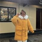 Faux Fur Trim Hooded Parka Yellow - One Size