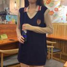 Embroidered V-neck Vest Blue - One Size