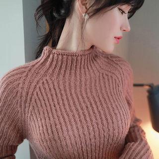 Mock-neck Rib-knit Minidress