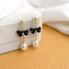 Bow Faux Pearl Drop Earring 1 Pair - Bow - Black & White - One Size