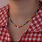 Smiley Rainbow Bead Choker 1 Pc - Silver - One Size
