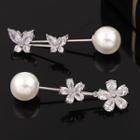 Faux Pearl Butterfly / Flower Brooch